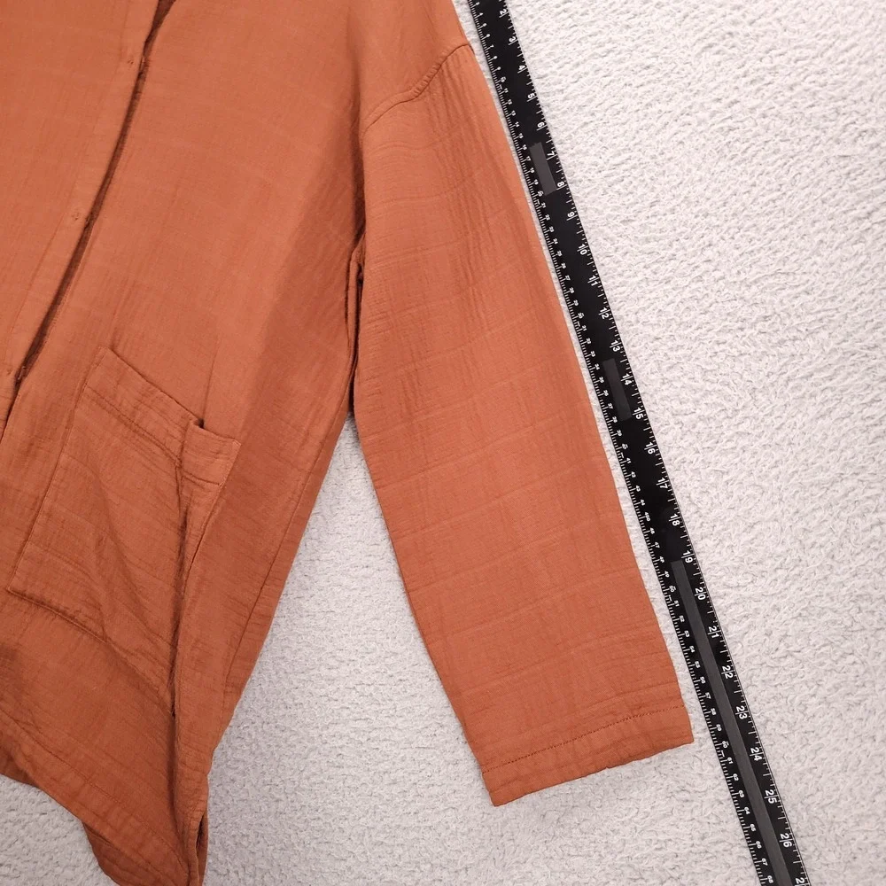 EILEEN FISHER Jacket Size XL Organic Cotton Stand Collar Long Sleeve Snap